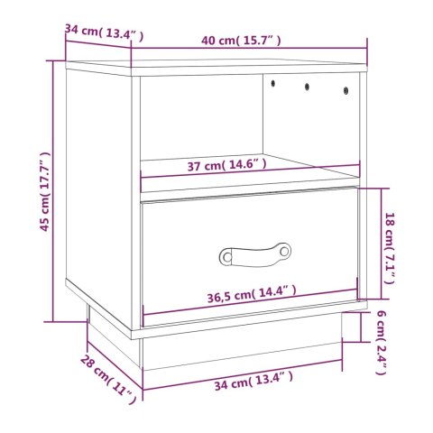 Szafki nocne, 2 szt., szare, 40x34x45 cm, lite drewno sosnowe