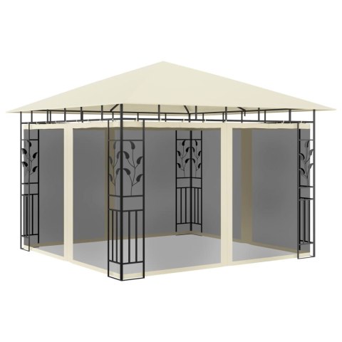 Altana z moskitierą i sznurem lampek LED, 3x3x2,73 cm, kremowa