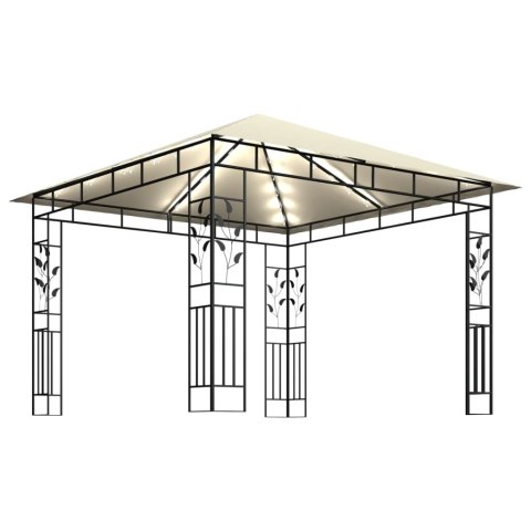 Altana z moskitierą i sznurem lampek LED, 3x3x2,73 cm, kremowa