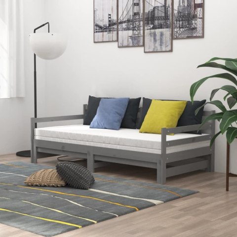 Łóżko wysuwane, szare, lite drewno sosnowe, 2x(90x200) cm