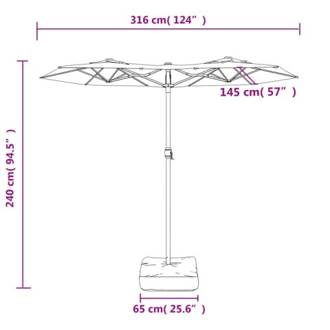 Parasol ogrodowy podwójny z LED, lazurowy, 316x240 cm