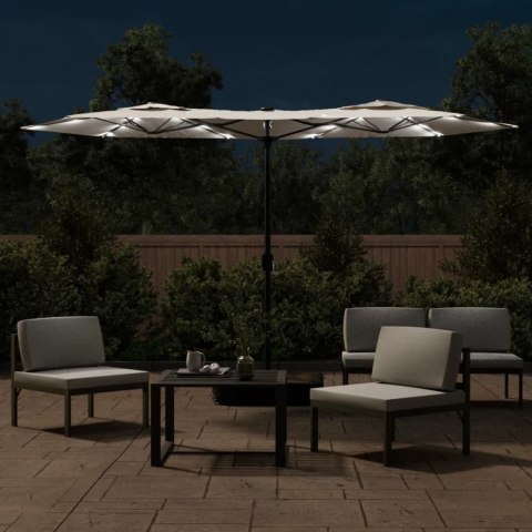 Parasol ogrodowy podwójny z LED, piaskowa biel, 316x240 cm