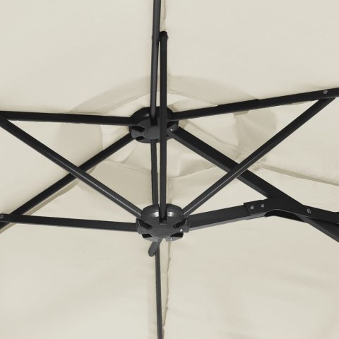 Parasol ogrodowy podwójny z LED, piaskowa biel, 316x240 cm