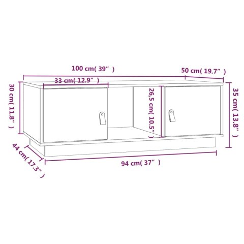 Stolik kawowy, 100x50x35 cm, lite drewno sosnowe