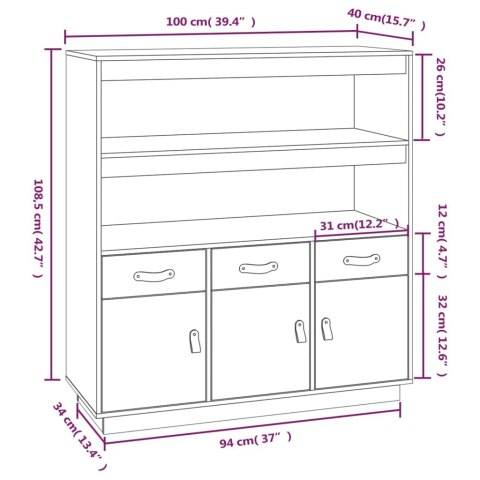Szafka, szara, 100x40x108,5 cm, lite drewno sosnowe