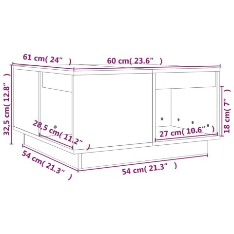 Stolik kawowy, czarny, 60x61x32,5 cm, lite drewno sosnowe