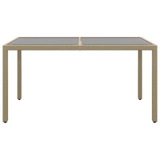 Stół ogrodowy, 150x90x75 cm, szkło i rattan PE, beżowy