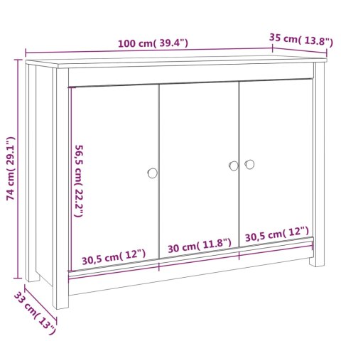 Szafka, szara, 100x35x74 cm, lite drewno sosnowe