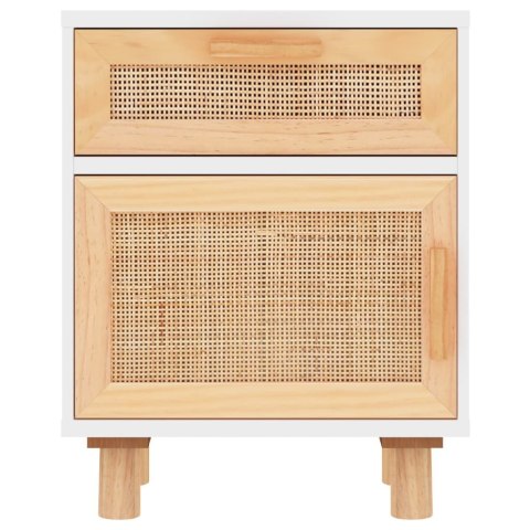 Szafki nocne, 2 szt., białe, lite drewno sosnowe i rattan