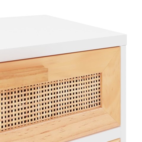 Szafki nocne, 2 szt., białe, lite drewno sosnowe i rattan