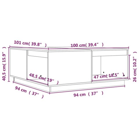 Stolik kawowy, 100x101x40,5 cm, lite drewno sosnowe