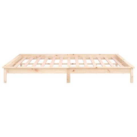 Rama łóżka z LED, szara, 135x190 cm, podwójna, lite drewno