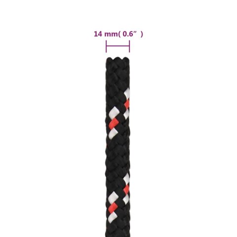 Linka żeglarska, czarna, 14 mm, 100 m, polipropylen