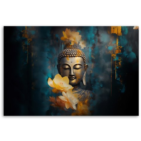 Obraz na płótnie, Budda i złote kwiaty - 100x70