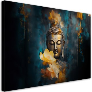 Obraz na płótnie, Budda i złote kwiaty - 120x80