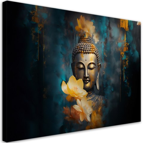 Obraz na płótnie, Budda i złote kwiaty - 60x40