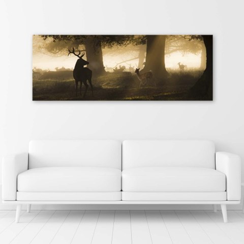 Obraz na płótnie, Jelenie we mgle - 120x40