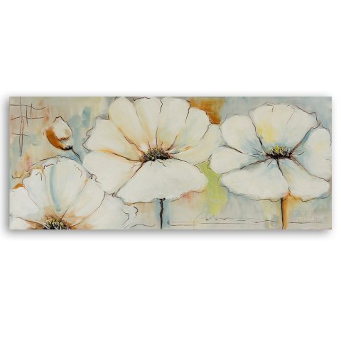 Obraz na płótnie, Pastelowe malowane kwiaty - 90x30