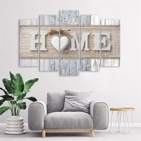 Obraz pięcioczęściowy na płótnie, Napis Home w skandynawskim stylu - 200x100