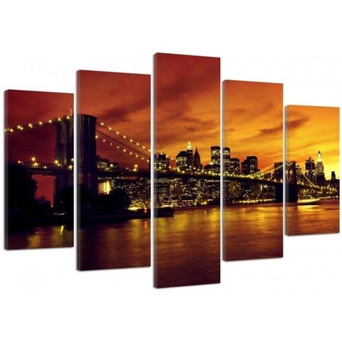 Obraz 5 częściowy na płótnie, Brooklyn Bridge i Manhattan o zachodzie słońca - 150x100
