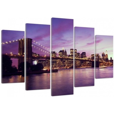Obraz 5 częściowy na płótnie, Manhattan o zachodzie słońca - 200x100