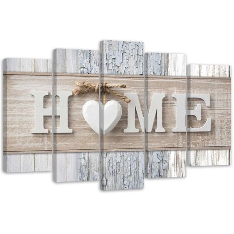 Obraz 5 częściowy na płótnie, Napis Home w skandynawskim stylu - 150x100