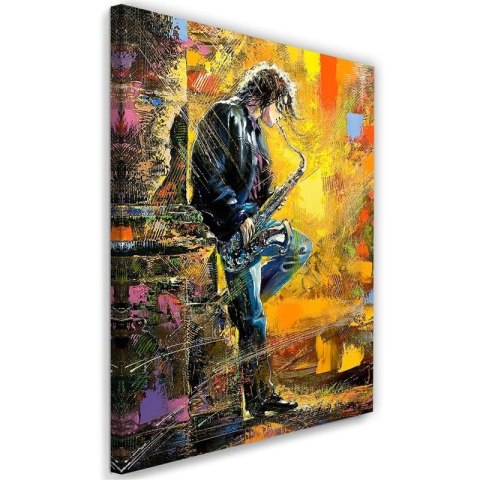 Obraz na płótnie, Muzyk z saksofonem malowany - 40x60
