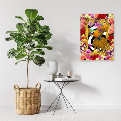 Obraz na płótnie, Papuga i kolorowe kwiaty - 60x90