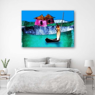 Obraz na płótnie, Afrykańska Kobieta w łodzi - 90x60