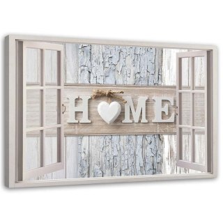Obraz na płótnie, Okno Napis Home Serce shabby chic - 100x70