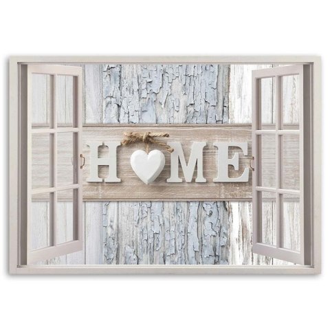 Obraz na płótnie, Okno Napis Home Serce shabby chic - 60x40