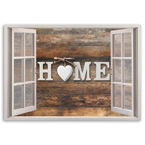 Obraz na płótnie, Widok z okna Napis Home na drewnie - 90x60