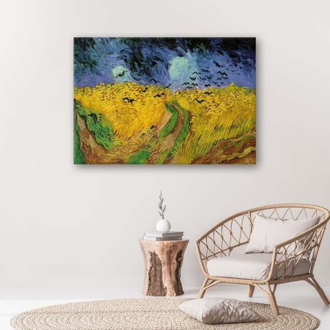 Obraz na płótnie, Pole pszenicy z krukami - V. van Gogh reprodukcja - 120x80