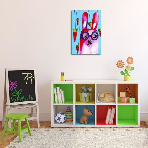 Obraz na płótnie, Różowy króliczek w okularach - 70x100