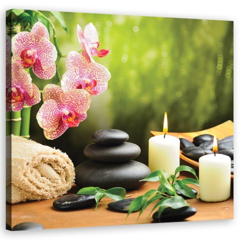 Obraz, Świece orchidea i kamienie zen - 40x40
