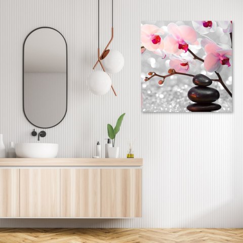 Obraz na płótnie, Kamienie zen i gałązka storczyka - 30x30