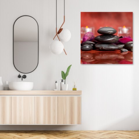 Obraz na płótnie, Kamienie zen na czerwonym tle - 30x30