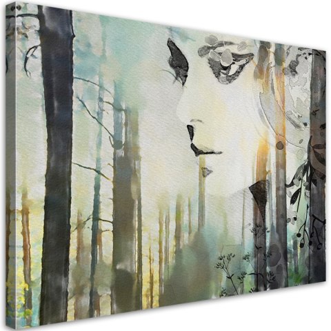 Obraz na płótnie, Abstrakcyjna twarz kobiety w lesie - 100x70