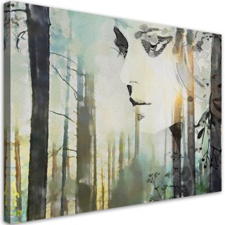 Obraz na płótnie, Abstrakcyjna twarz kobiety w lesie - 120x80