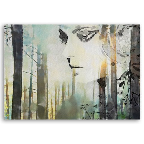 Obraz na płótnie, Abstrakcyjna twarz kobiety w lesie - 60x40