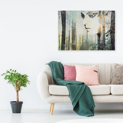 Obraz na płótnie, Abstrakcyjna twarz kobiety w lesie - 90x60