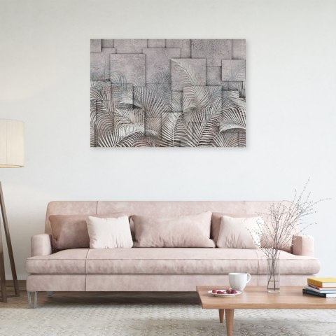 Obraz na płótnie, Liście 3D na tle imitującym beton - 60x40