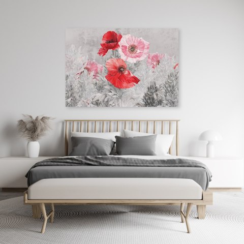 Obraz na płótnie, Czerwone maki na szarej łące - 60x40