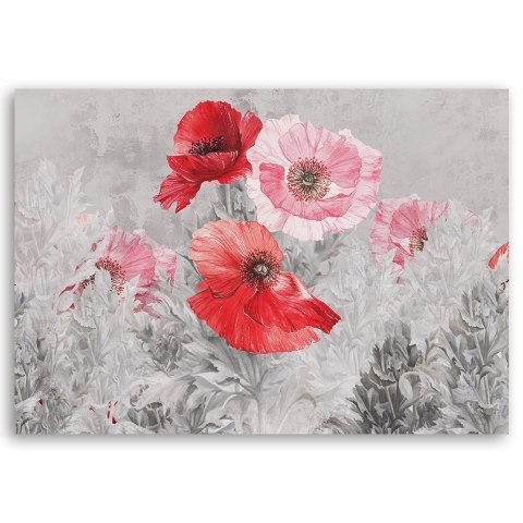 Obraz na płótnie, Czerwone maki na szarej łące - 90x60