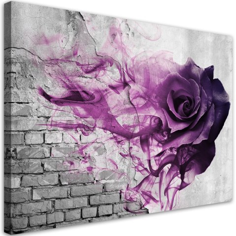 Obraz na płótnie, Fioletowa róża, mur, cegły - 90x60