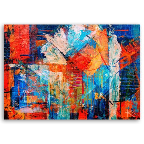 Obraz, Pomarańczowa abstrakcja ręcznie malowana - 120x80