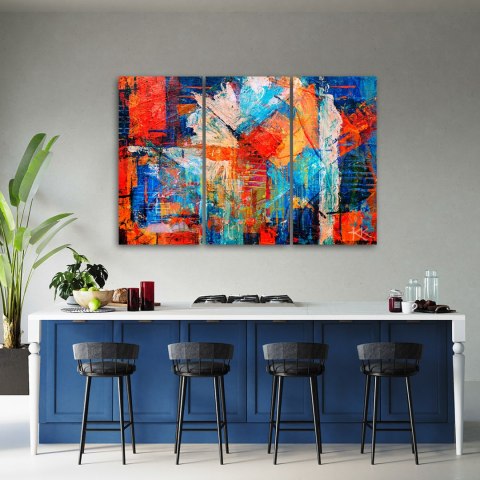 Obraz trzyczęściowy na płótnie, Pomarańczowa abstrakcja ręcznie malowana - 90x60