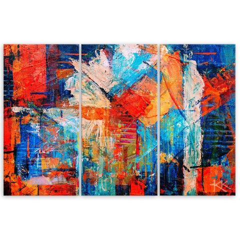 Obraz trzyczęściowy na płótnie, Pomarańczowa abstrakcja ręcznie malowana - 90x60