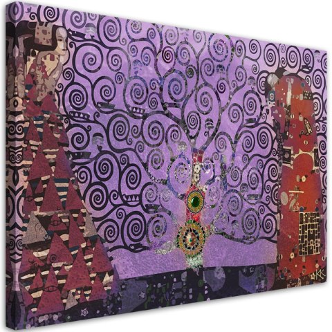 Obraz na płótnie, Fioletowe drzewo życia abstrakcja Gustav Klimt - 60x40