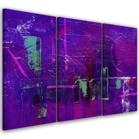 Obraz trzyczęściowy na płótnie, Fioletowa abstrakcja ręcznie malowana - 120x80
